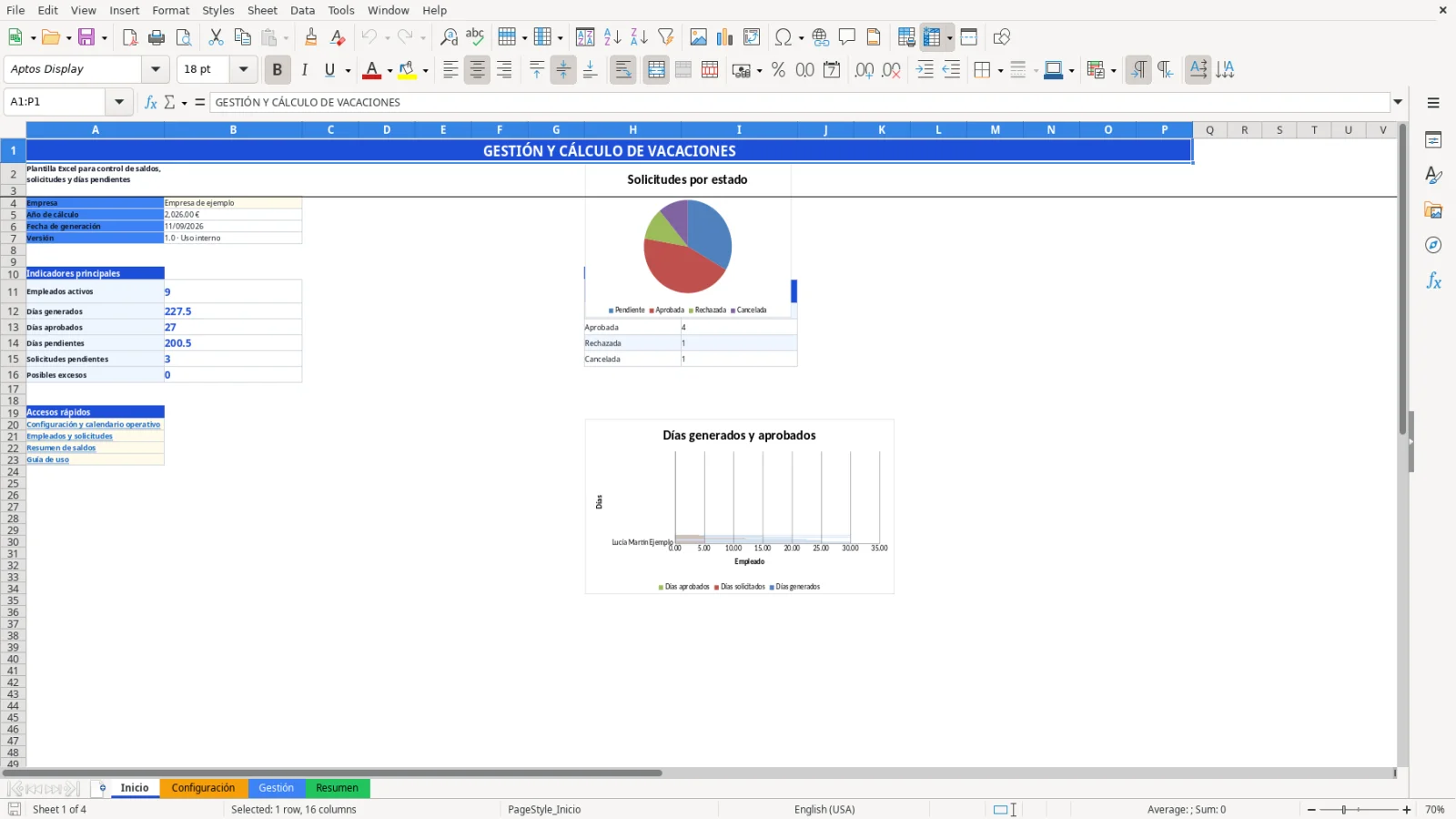 Captura de la hoja Inicio de la plantilla Excel